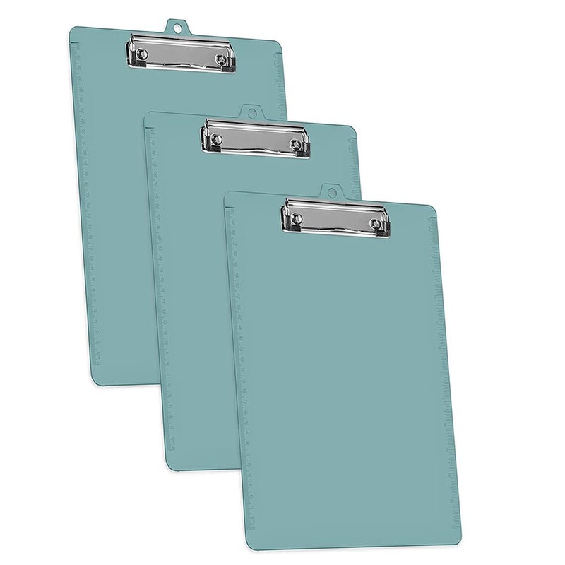 Acrimet 3 Pack Clipboard Letter Size A4 (13 3/8â€ x 9 7/16â€) Low Profile Clip & Side Rulers, Durable Plastic for Office, School, Home Use - Solid Green Color - Image 1